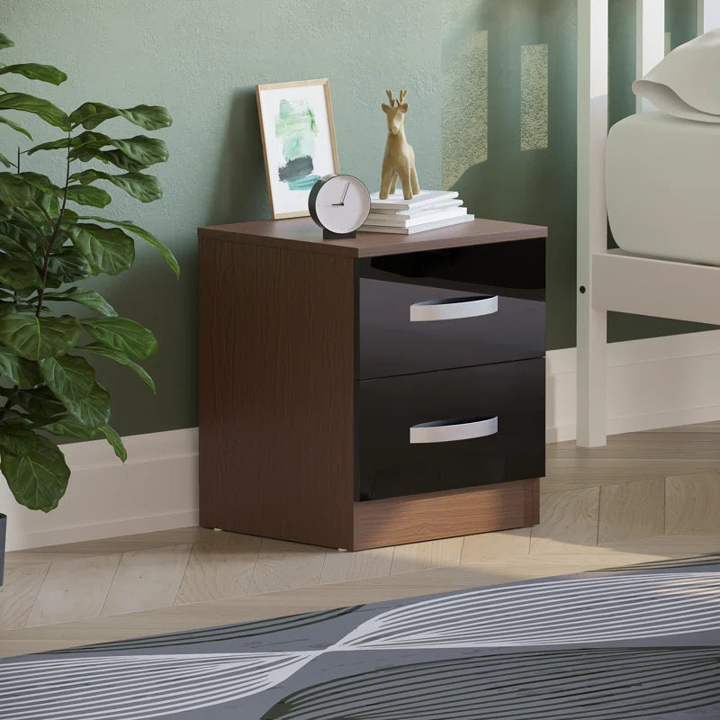 Arkadij 2 Drawer beside Table with Metal Runners, Modern Bedroom Storage Cabinet