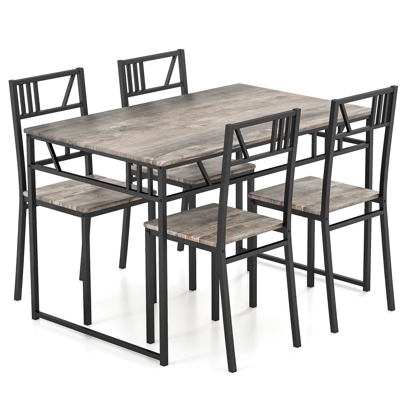 IndustrialNest: Industrial-Style Kitchen Table and 4 Chairs with Wood like Tabletop and Metal Frame