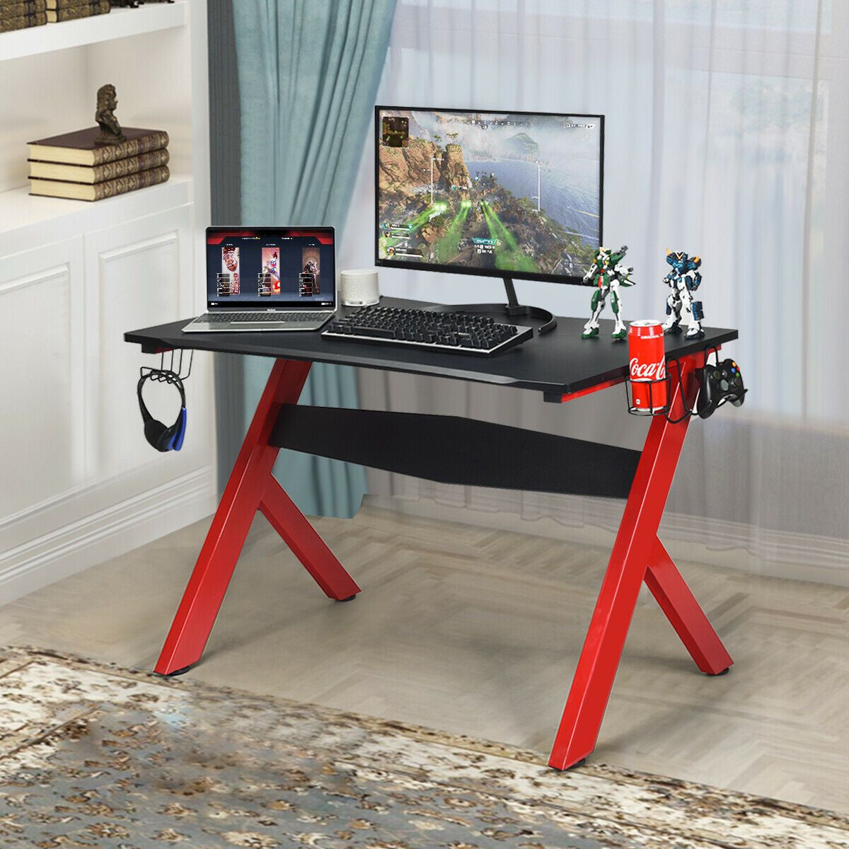 Gaming Computer Desk with Mouse Mat, Headphone and Controller Racks