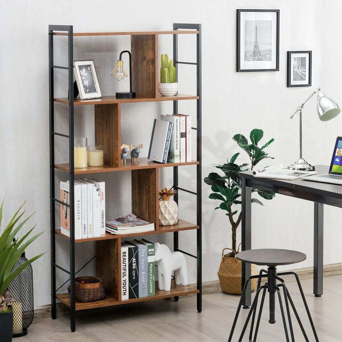 5-Tiers Freestanding Display Bookshelf for Home Office