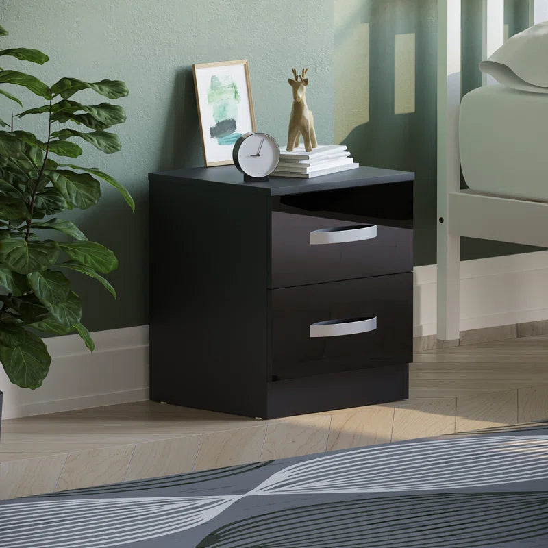 Arkadij 2 Drawer beside Table with Metal Runners, Modern Bedroom Storage Cabinet