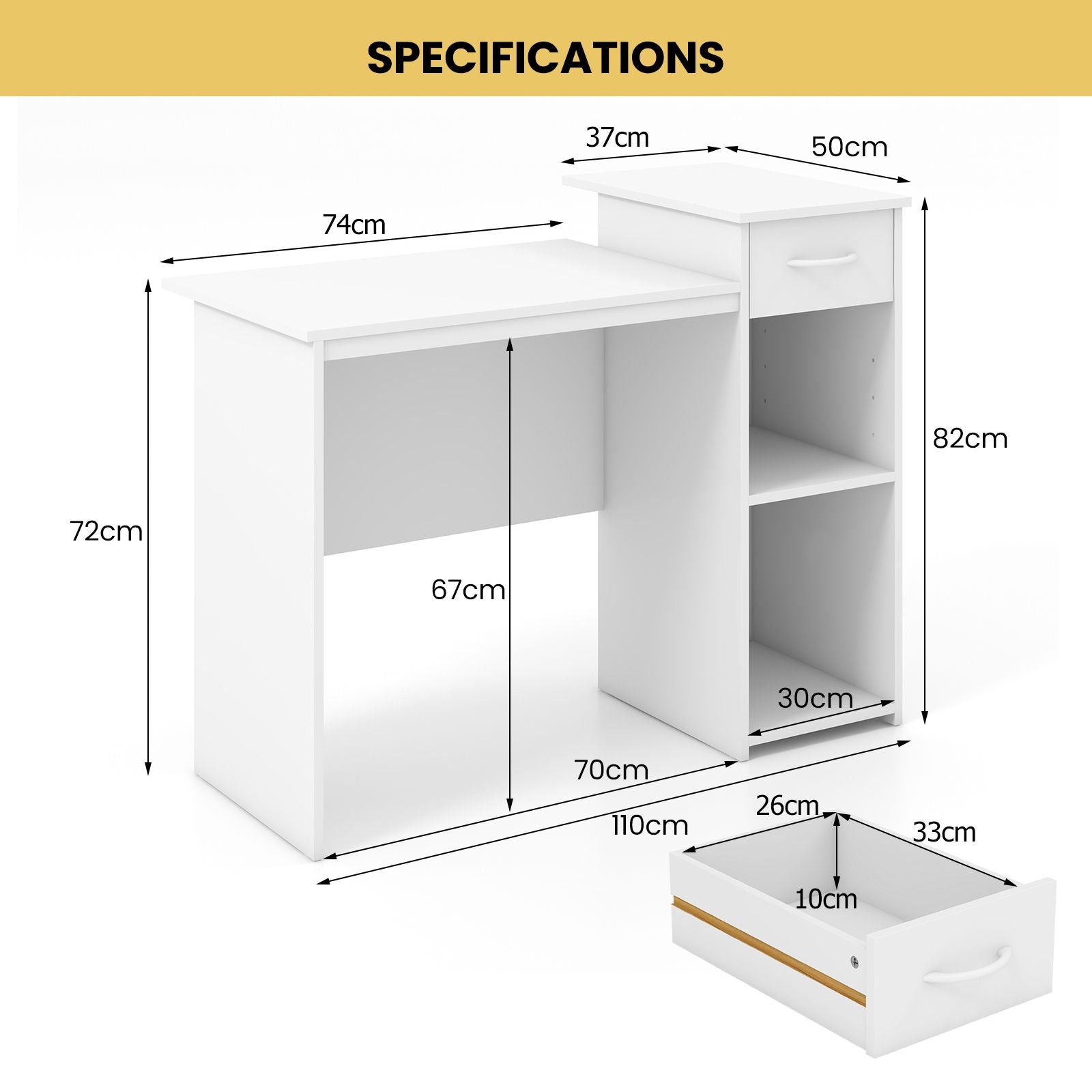 Modern Computer Desk with Adjustable Shelf and Cable Hole