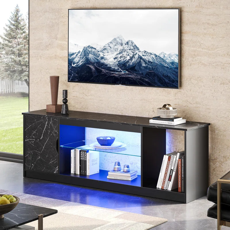 Nabria Media Console, LED TV Stand for 65 Inch TV, Gaming Entertainment Center with Glass Shelf