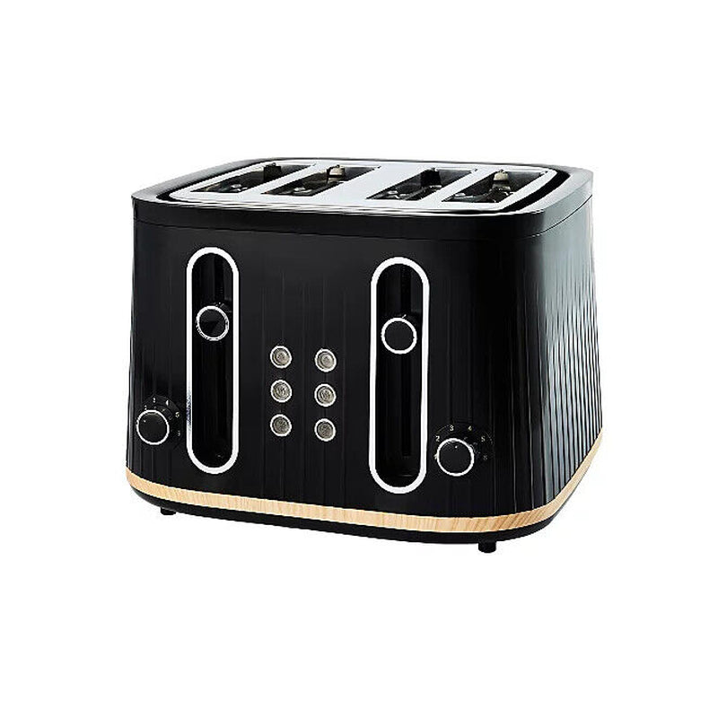 Black - White Wood Scandi 4 Slice Toaster