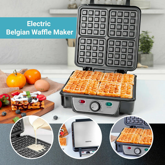 Belgian Quad Waffle Maker Machine Large 4 Slice Non Stick Iron Press 1000W Watt