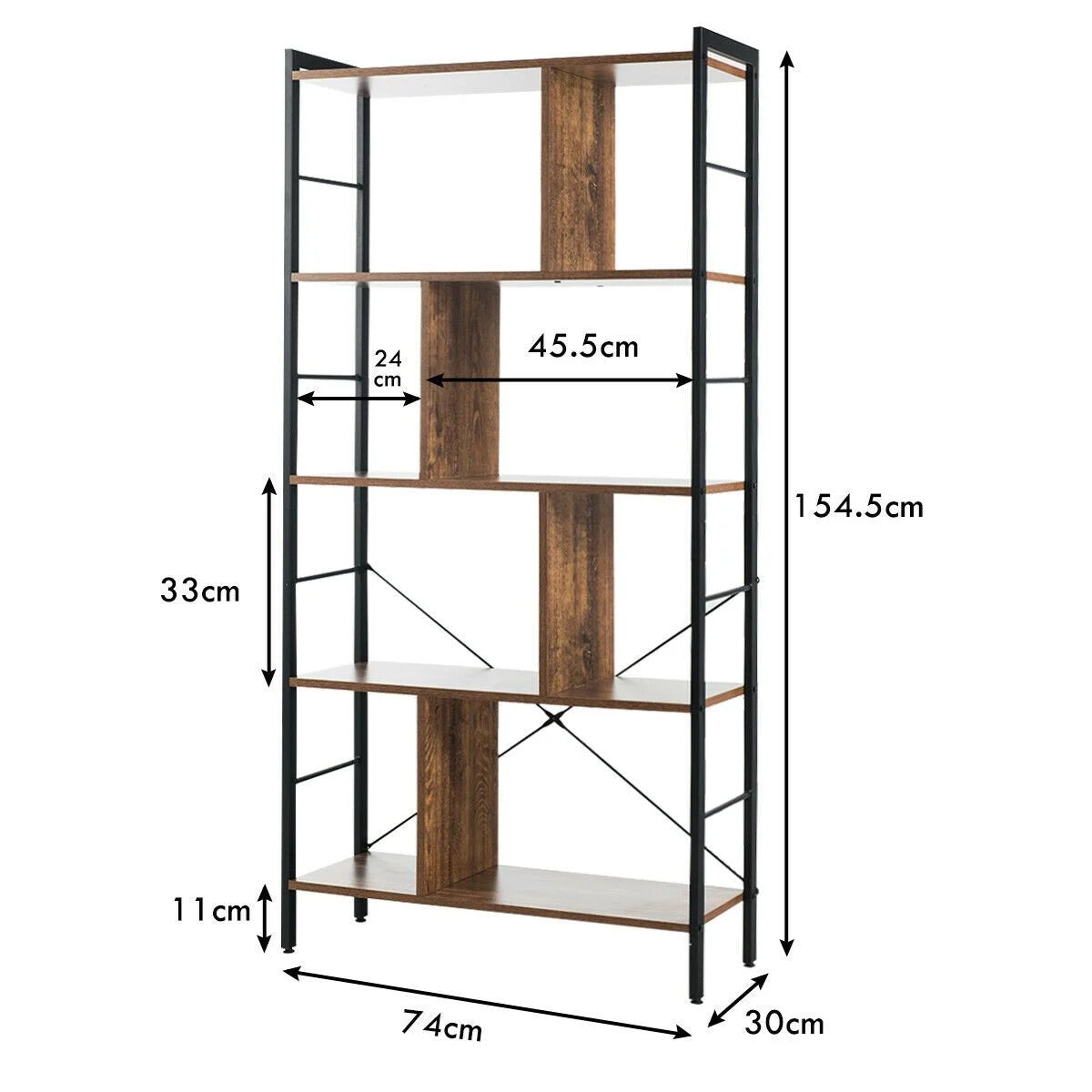 5-Tiers Freestanding Display Bookshelf for Home Office