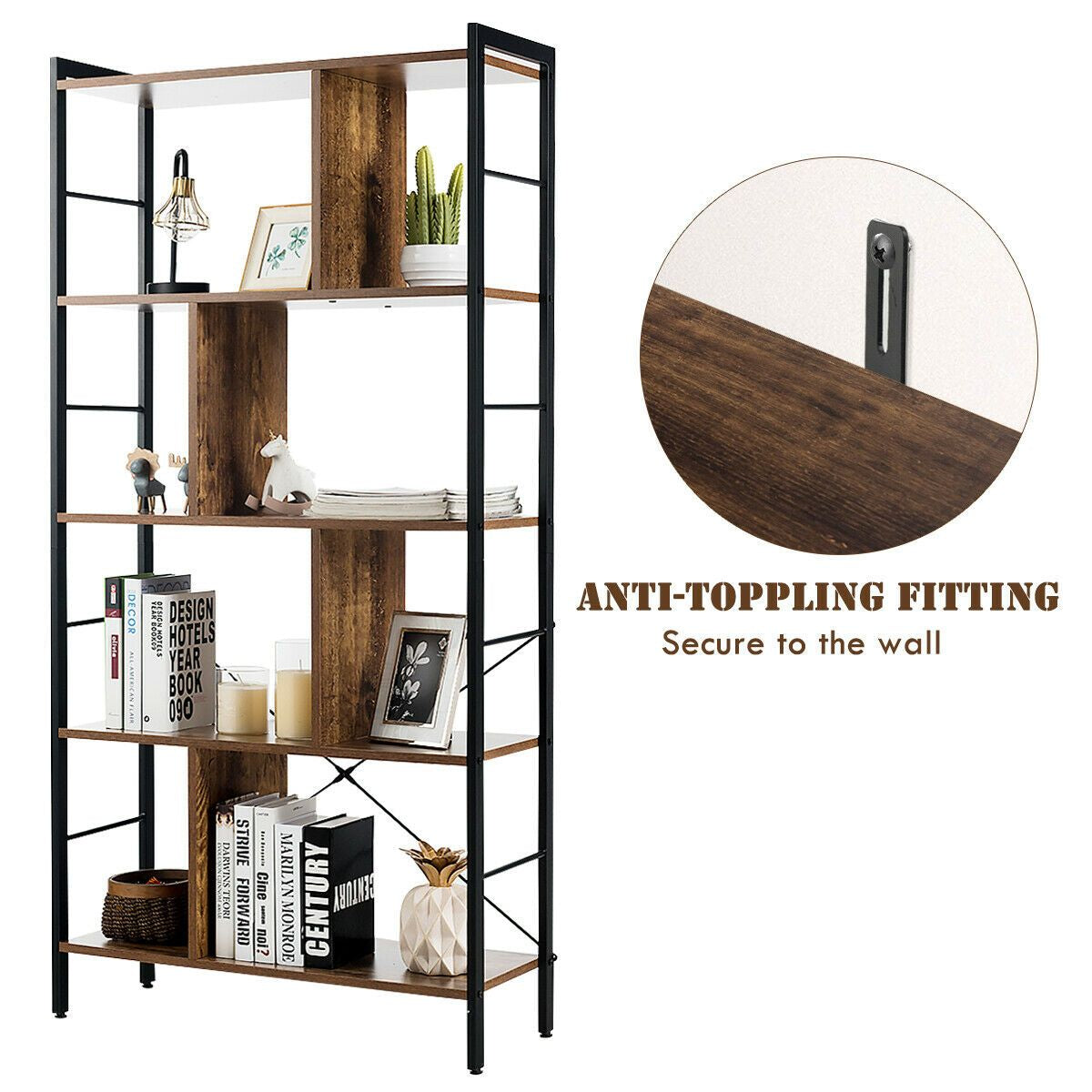 5-Tiers Freestanding Display Bookshelf for Home Office