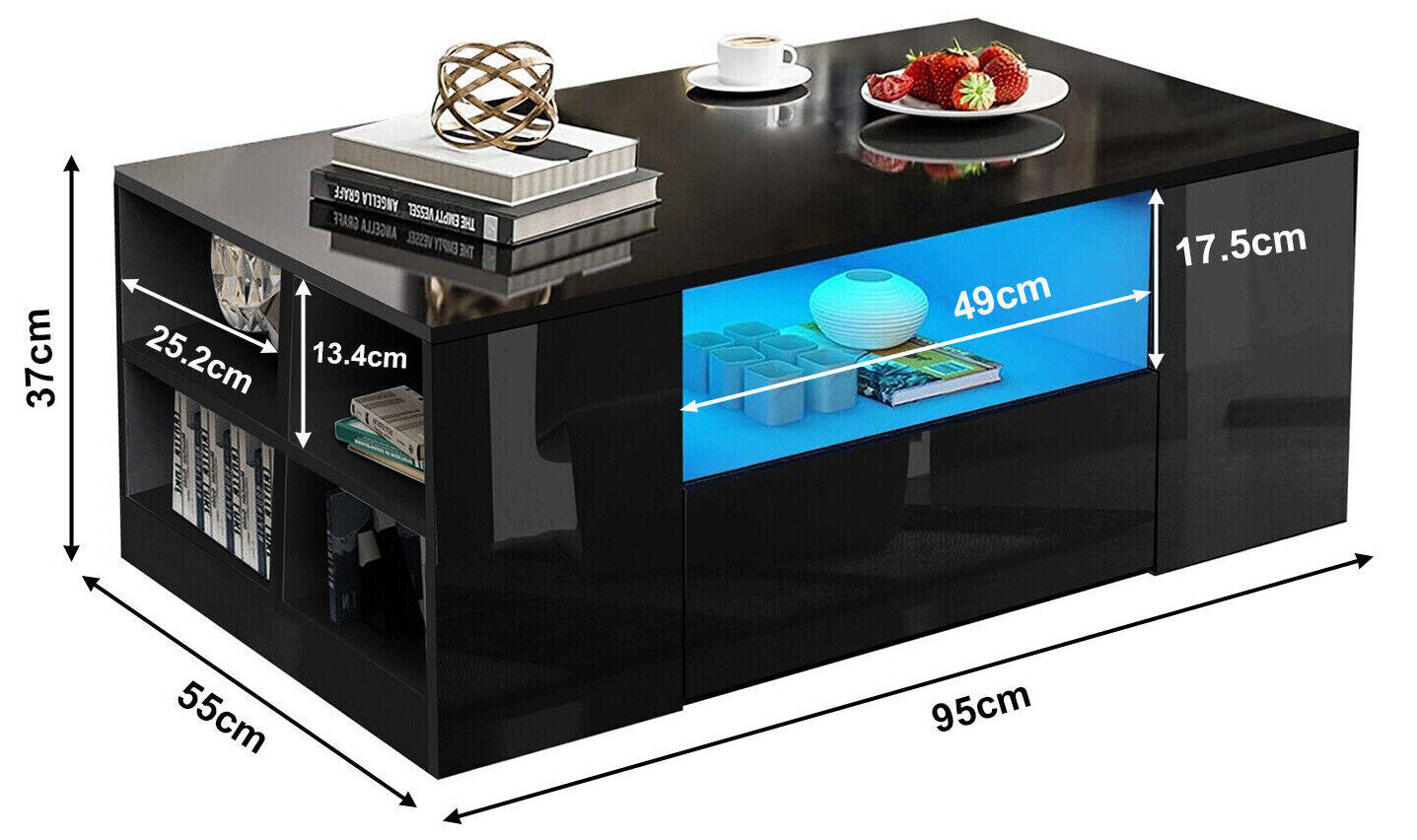 FutureNest: Stylish High Gloss Wooden LED Coffee Table with Storage & 2 Drawers for Modern Living Rooms