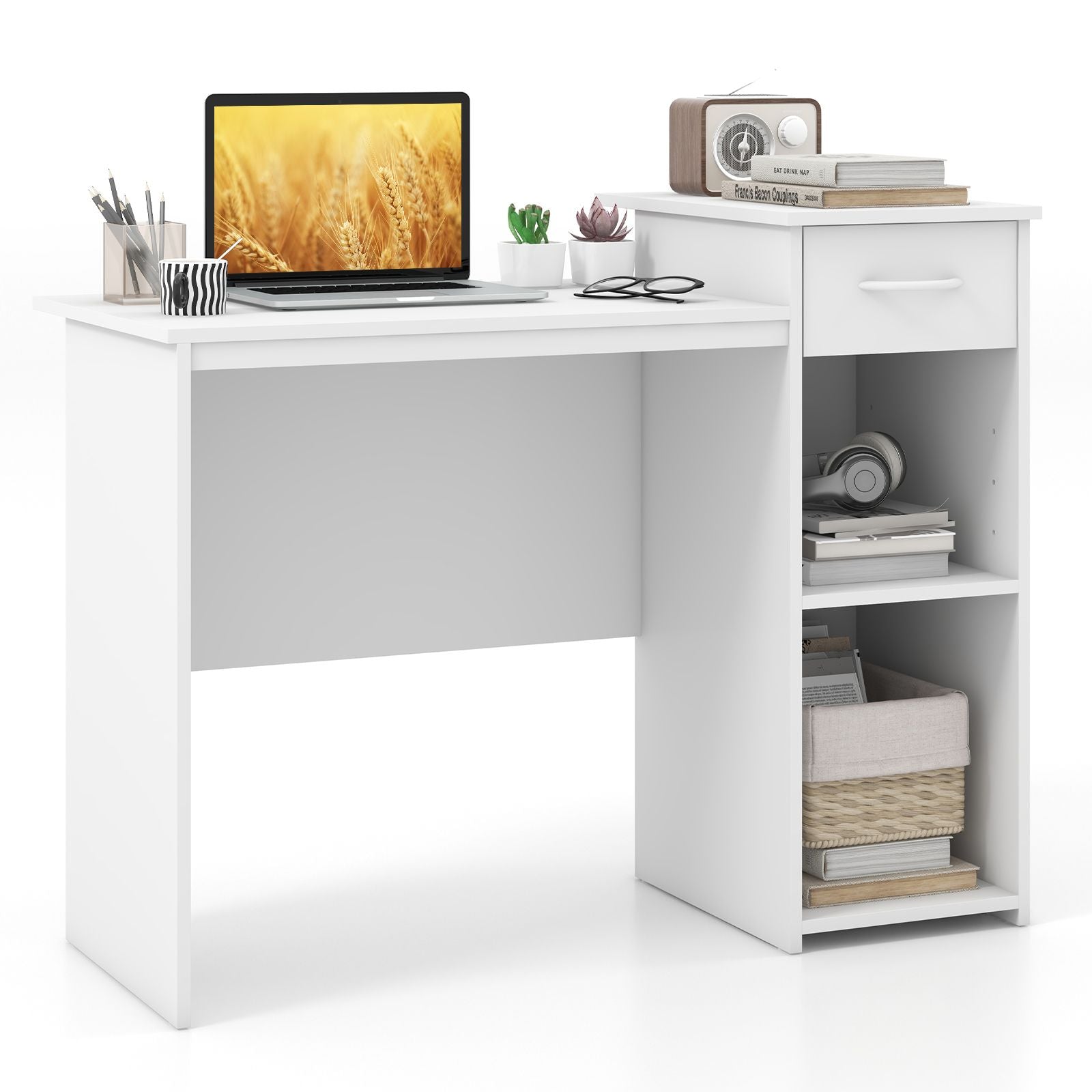 Modern Computer Desk with Adjustable Shelf and Cable Hole