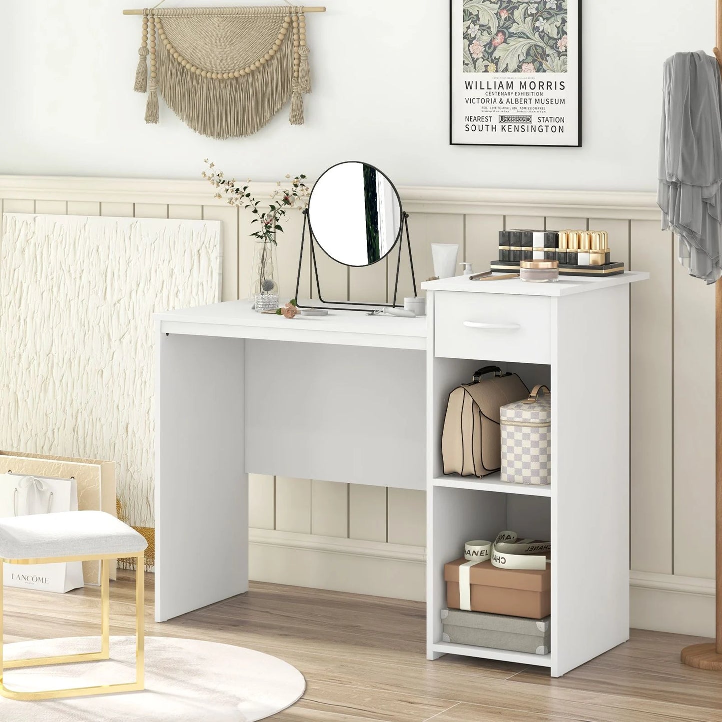 Modern Computer Desk with Adjustable Shelf and Cable Hole