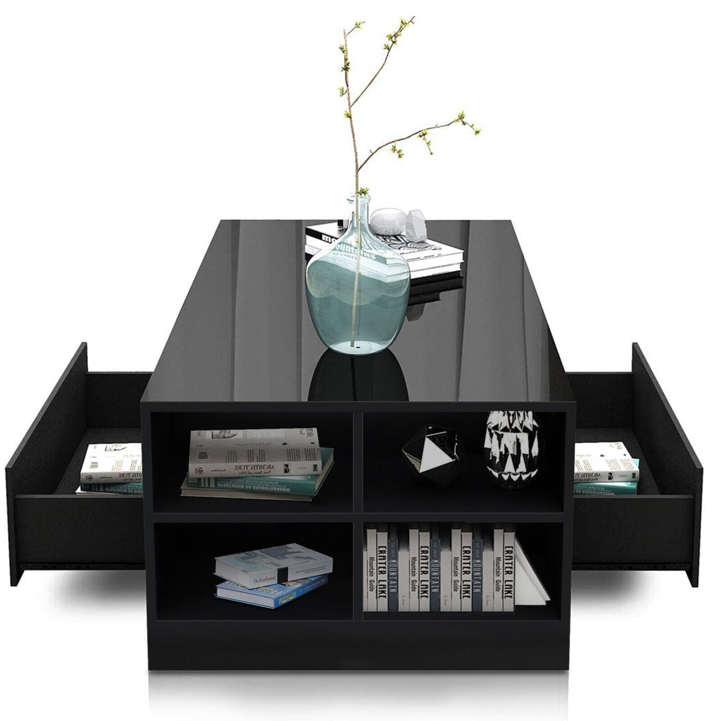 FutureNest: Stylish High Gloss Wooden LED Coffee Table with Storage & 2 Drawers for Modern Living Rooms