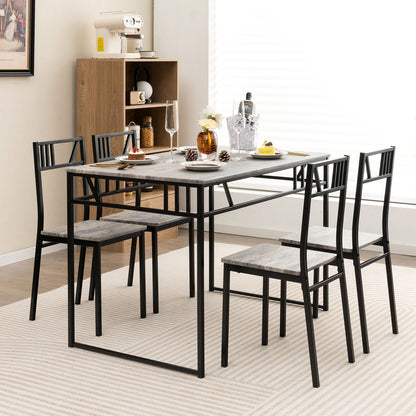 IndustrialNest: Industrial-Style Kitchen Table and 4 Chairs with Wood like Tabletop and Metal Frame