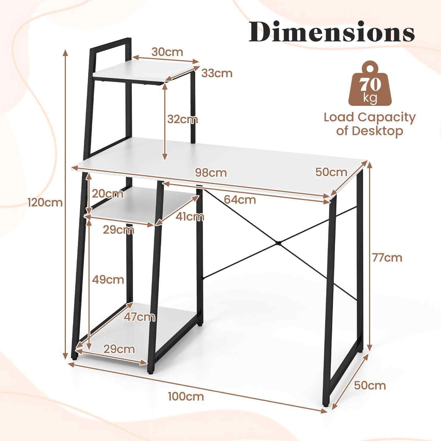 Costway Home Office Desk Computer Desk PC Laptop Workstation-Wh