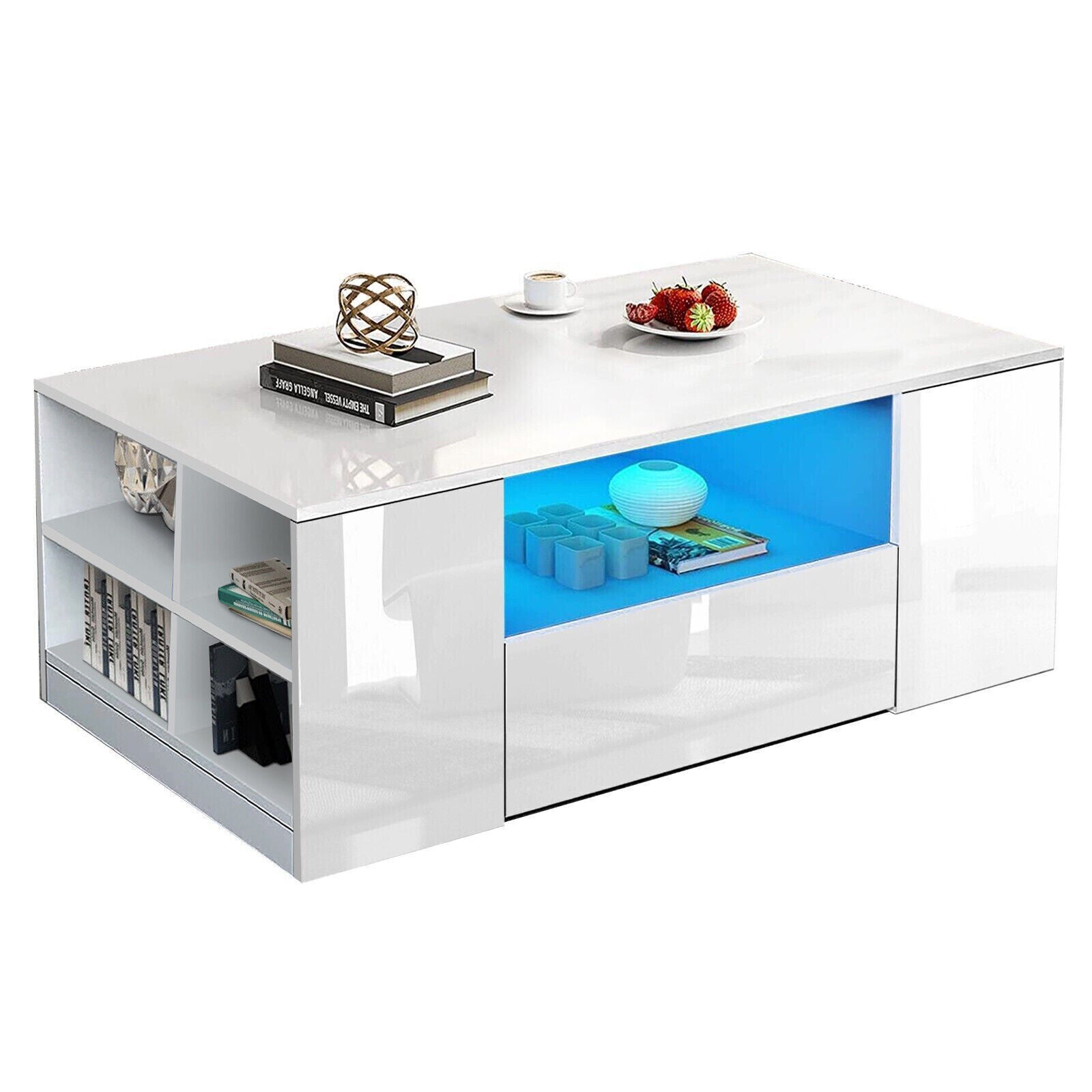 FutureNest: Stylish High Gloss Wooden LED Coffee Table with Storage & 2 Drawers for Modern Living Rooms