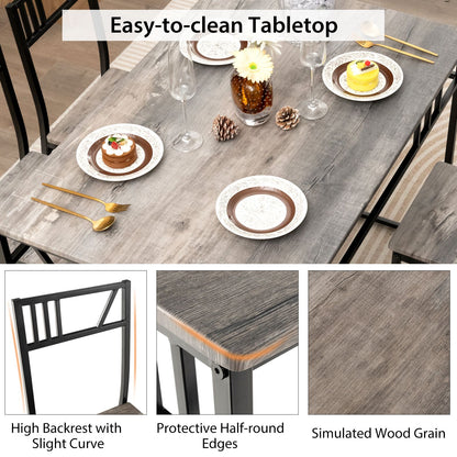 IndustrialNest: Industrial-Style Kitchen Table and 4 Chairs with Wood like Tabletop and Metal Frame