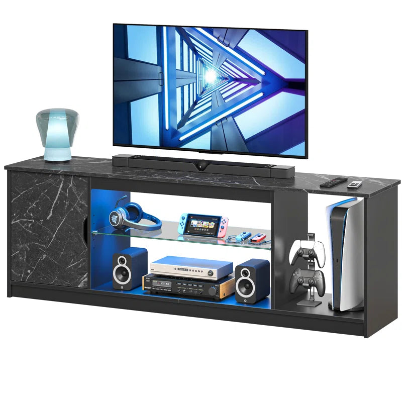 Nabria Media Console, LED TV Stand for 65 Inch TV, Gaming Entertainment Center with Glass Shelf