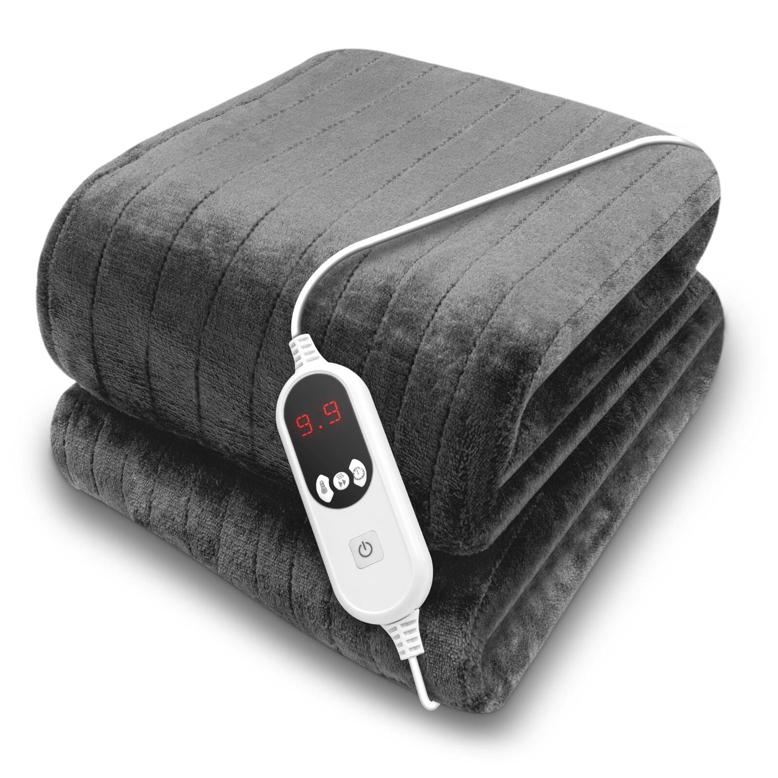 WinterNest: Electric Heated Blanket Throw 9 Heat Settings 160X120Cm Grey Overheat Protection