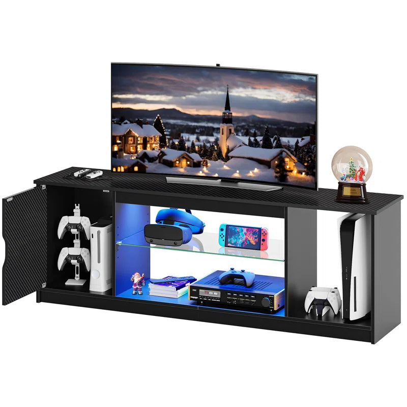 Nabria Media Console, LED TV Stand for 65 Inch TV, Gaming Entertainment Center with Glass Shelf