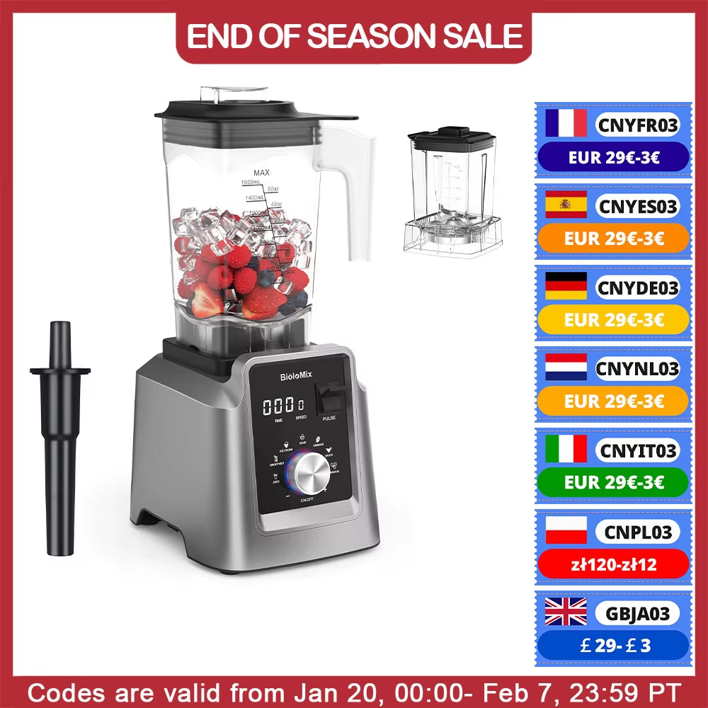 Digital BPA FREE 2L Automatic Professional Blender, Juicer Food Processor Ice Smoothies Fruit, FREE GIFT 600Ml Dry Jar