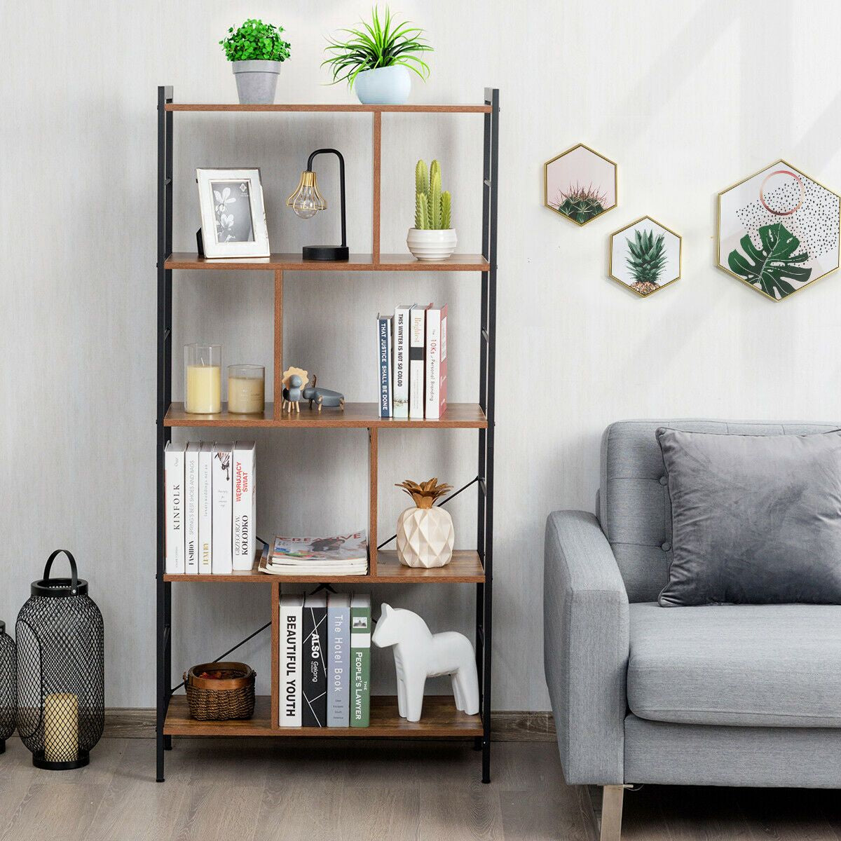 5-Tiers Freestanding Display Bookshelf for Home Office