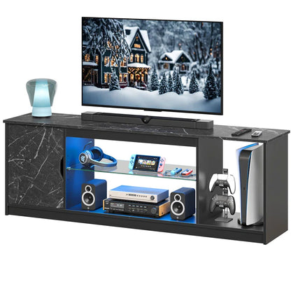 Nabria Media Console, LED TV Stand for 65 Inch TV, Gaming Entertainment Center with Glass Shelf