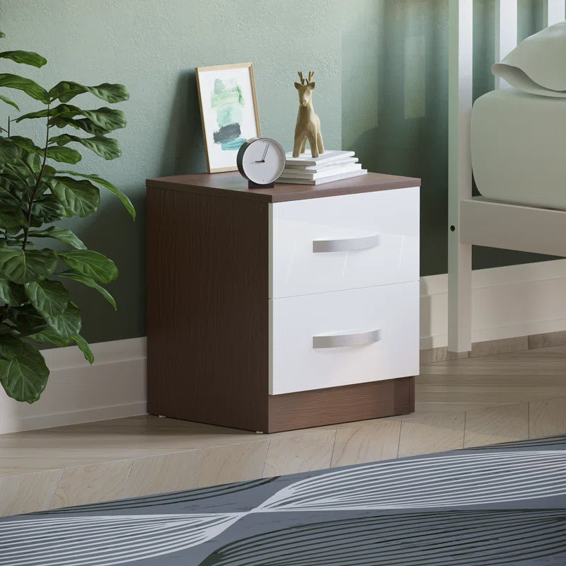 Arkadij 2 Drawer beside Table with Metal Runners, Modern Bedroom Storage Cabinet